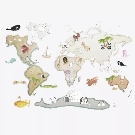 Sueños de Cigüeña Vinilo Infantil Mapamundi Animales