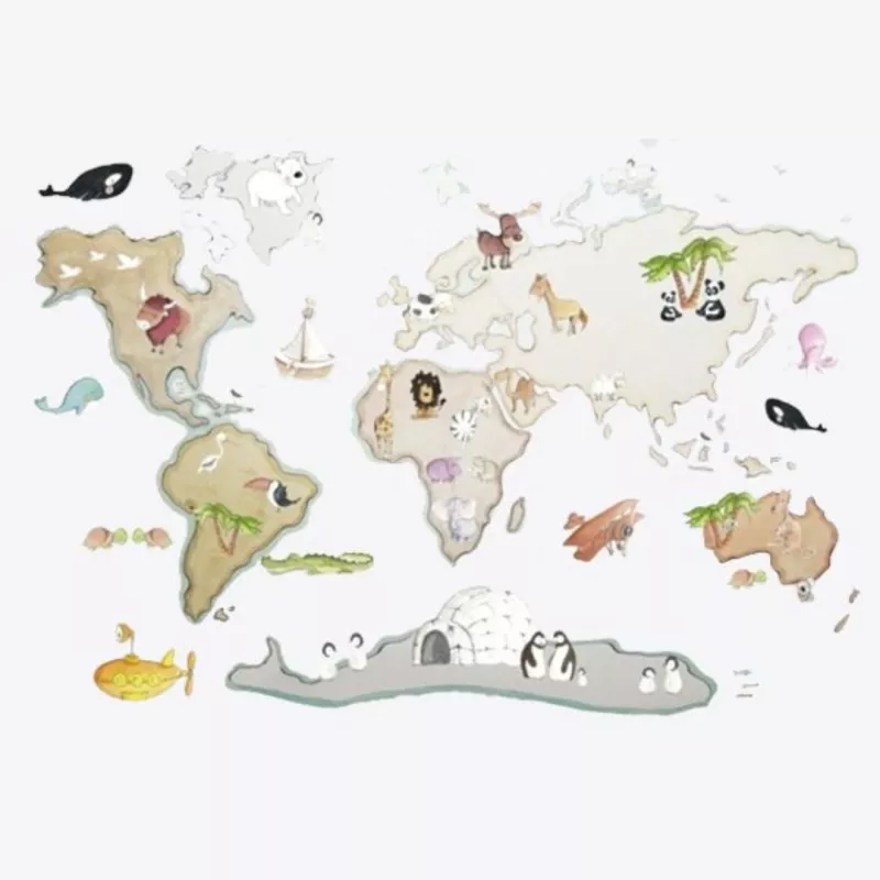 Sueños de Cigüeña Vinilo Infantil Mapamundi Animales