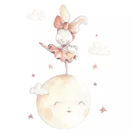 Sueños de Cigüeña Vinilo Infantil Bailando En La Luna