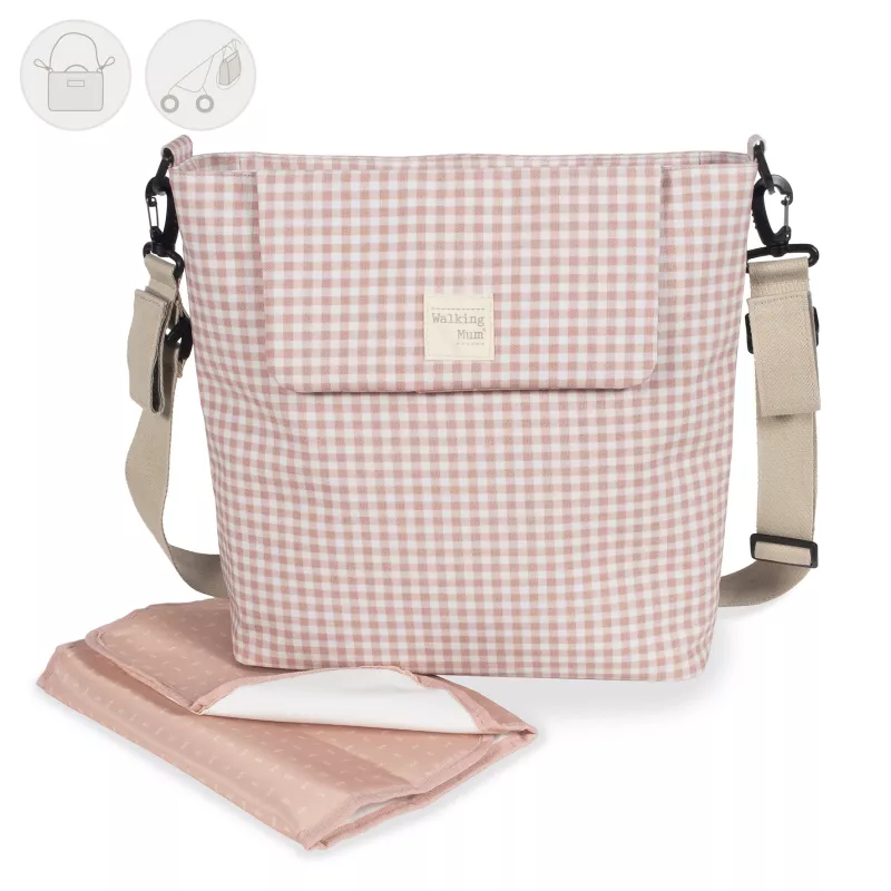 Walking Mum. Bolso Mochila I Love Vichy. Bolsa pañalera para silla de  paseo. Diseño versátil con